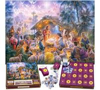 Puzzle Calendario dell'Avvento - Presepe 24 scatole da 1008 pezzi, conto alla rovescia di Natale, divertimento per bambini, adulti, famiglia, opera d'arte ufficiale di Abraham Hunter