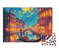 Puzzle Canali di Venezia Notte Canale Bagliore 1000 Pezzi Finitura Opaca Liscia Cartone Tempo Tranquillo Hobby per Appassionati Adulti Coppie Avanzato 70x50cm/1000 pezzi