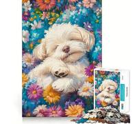 Puzzle "Cane addormentato in un prato fiorito" per adolescenti, 1000 pezzi, gioco per esercizi mentali, attività per la casa, taglio di precisione, decorazione murale 50x75cm