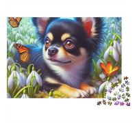 Puzzle cane carino con ritratto cucciolo farfalla,1000 pezzi,cartone liscio alta qualità,per viaggi,vacanze,antistress,per adulti,coppie,famiglie,principianti,appassionati,38x26 cm/1000 pezzi