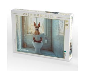 Puzzle, cane che scoppia con giornale, routine mattutina con stile | Un Basenji sul paese tranquillo · 1000 pezzi · Dimensioni da disteso 64 × 48 cm · Puzzle CALVENDO