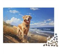 Puzzle Cane in Spiaggia 1000 Pezzi per Adulti Materiale Carta Enigmistica Golden Retriever Relax Decorazione Parete 70x50cm/1000pcs