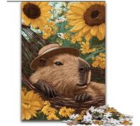 Puzzle Capibara Girasole per adolescenti da 1000 pezzi, arte interessante, riduzione dello stress, lista dei desideri con Babbo Natale per età 14 anni (26x38cm)