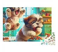 Puzzle carino con cane,cucciolo che mangia,1000 pezzi,finitura liscia e opaca,cartone,momento tranquillo,hobby per appassionati,adulti,coppie,puzzle avanzati,70x50 cm/1000 pezzi