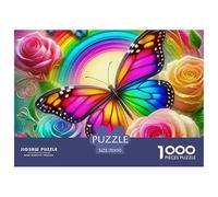 Puzzle carta riciclata dettagliato 1000 pezzi Farfalla Arcobaleno Rose Pastello, adulti bambini, gioco familiare difficile antistress 70x50cm