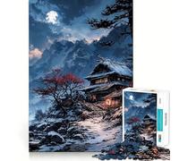 Puzzle "Casa giapponese innevata al chiaro di luna" da 1000 pezzi per ragazzi, ideale per rafforzare la memoria, rilassarsi e divertirsi Bordi lisci Lista dei desideri di Babbo Natale (50x75cm)