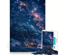 Puzzle "Casa sull'albero nella notte stellata" da 1000 pezzi per adolescenti ideale per rafforzare la memoria favorire la calma e la tranquillità con bordi di qualità e un tocco di Babbo Natale