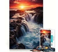 Puzzle "Cascata al tramonto" da 1000 pezzi per adolescenti,stimolante per la mente,divertimento senza spazi vuoti,incastro perfetto,piacevole svago per interni accoglienti (38x26cm)