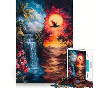 Puzzle Cascata e Tramonto da 1000 pezzi per ragazzi,divertente gioco di memoria,facile da realizzare,senza cuciture,rilassante attività di gruppo al chiuso (38x52cm)