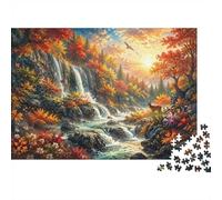 Puzzle Cascata Foresta Cervo, 1000 Pezzi Gioco Interiore Adulto | 38x26cm Cartone, Esercizio Cerebrale, Finitura Superficie Liscia, Amanti D'arte, Riduzione Dello Stress