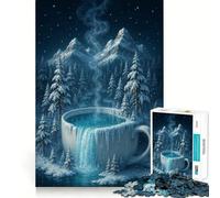 Puzzle "Cascata in tazza da caffè - Paese delle meraviglie invernale" con 1000 pezzi,gioco di abilità mentale,taglio laser di alta qualità,esercizio di tranquillità a casa (50x75cm)