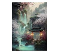 Puzzle Cascata Padiglione Fiore, 1000 pezzi, Gioco di Relax per Adulti | 70 x 50 cm, in cartone, per esercizi mentali, finitura superficiale liscia, amanti dell'arte, riduzione dello stress