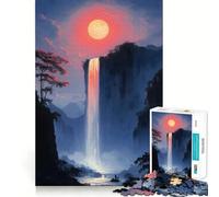 Puzzle "Cascata sotto la luna rossa" da 1000 pezzi,divertente gioco con tecnologia di taglio laser avanzata,giocattolo per interni per le vacanze (38x52cm)