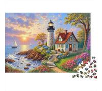 Puzzle Casetta Faro 1000 pezzi materiale riciclabile giardino mare anziani gioco famiglia aiuto demenza senile regalo 52x38cm