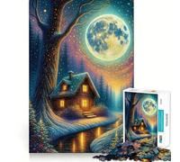 Puzzle "Casetta invernale sotto la luna piena" da 1000 pezzi Gioco stimolante per la mente Incastro perfetto Comodo intrattenimento in casa per tutti (38x26cm)