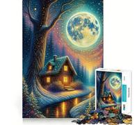 Puzzle "Casetta invernale sotto la luna piena" per adulti,1000 pezzi,stimolante per la mente,con tagli precisi e allineamento perfetto,ideale per creare legami affettivi (50x75cm)