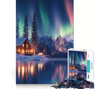 Puzzle "Casetta invernale sotto l'aurora boreale" da 1000 pezzi,gioco cognitivo divertente,struttura a incastro precisa,attività per rafforzare i legami affettivi con i propri cari (38x52cm)
