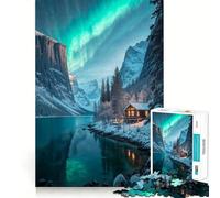 Puzzle "Casetta invernale sotto l'aurora boreale" da 1000 pezzi,gioco stimolante per la mente,incastro perfetto,intrattenimento accogliente per interni per tutta la famiglia (38x52cm)