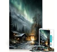 Puzzle "Casetta invernale sotto l'aurora boreale" da 1000 pezzi,stimolante per la mente,divertente,senza sbavature,pezzi ben tagliati,ideale per le vacanze e l'intrattenimento in casa (38x52cm)