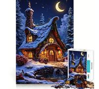 Puzzle "Casetta invernale stravagante sotto la luna crescente" per ragazzi,1000 pezzi,divertente e stimolante,con componenti robusti e ben definiti,ideale per un'attività di gruppo emozionante