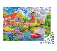 Puzzle Casetta Mulino 1000 pezzi Paesaggio Olandese Riciclato per Anziani Aiuto Demenza Senile Regalo Ottimo 38x26cm