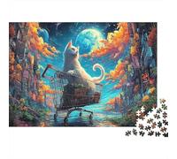 Puzzle Cat in Cart Under City Moon 1000 Pezzi Per Adulti Pet - Rilassamento Di Giochi, Gioco Familiare, Pratica Parete Da Decorazione E Regalo 52x38cm/1000pcs