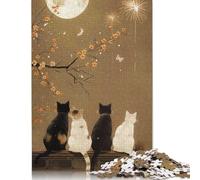 Puzzle Cat Moon Night, 100% cartone riciclato, puzzle di cartone premium per bambini adulti, regali di Halloween, 1000 pezzi (75x50 cm)