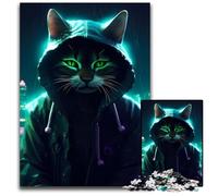 Puzzle Cat Neon Art per adulti, 1000 pezzi, perfetti per Halloween, Natale, regalo di compleanno, 50x75CM/19,68x29,52 pollici.