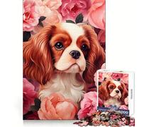 Puzzle Cavalier King Charles Spaniel tra le rose per ragazzi,1000 pezzi,stimolante per la mente,per il tempo libero,ad incastro,elegante,regalo di Natale (38x26cm)