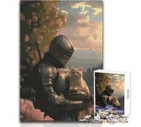 Puzzle "Cavaliere che tiene in braccio un gatto in giardino" da 1000 pezzi per adolescenti,gioco di apprendimento del pensiero strategico,regalo significativo ideale per qualsiasi evento 38x26cm