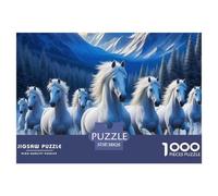 Puzzle Cavallo 1000 pezzi gioco educativo - Cavalli bianchi, nebbia montana, decorazione murale, regalo, 38x26 cm