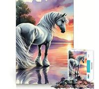 Puzzle "Cavallo bianco al tramonto" da 1000 pezzi,gioco di costruzione che mette alla prova la concentrazione,montaggio sicuro e preciso,divertimento in casa durante le vacanze (38x26cm)