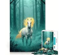 Puzzle "Cavallo bianco nella foresta incantata" da 1000 pezzi,divertente e stimolante per la mente,con componenti robusti e ben definiti Un passatempo avvincente per rilassarsi in casa (38x26cm)