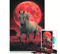 Puzzle "Cavallo Bianco sotto la Luna di Sangue" da 1000 pezzi,gioco di costruzione Focus,incastro perfetto,attività gratificante per le giornate di pioggia (38x26cm)