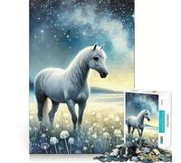 Puzzle "Cavallo bianco sotto un cielo stellato" da 1000 pezzi per ragazzi,divertente gioco di memoria,con incastri perfetti e attività di gruppo rilassante da fare in casa (38x26cm)