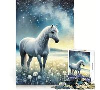 Puzzle "Cavallo bianco sotto un cielo stellato" per ragazzi, 1000 pezzi, esercizio di logica, ideale per momenti di relax, bordi netti, regalo perfetto (50x75cm)