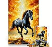 Puzzle "Cavallo nero nella foresta autunnale" per ragazzi, 1000 pezzi, stimolante per la mente, per un divertimento tranquillo, facile da realizzare, regalo creativo (38x26cm)