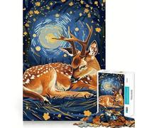 Puzzle Cervo a riposo nella notte stellata per ragazzi, 1000 pezzi, gioco per allenare la mente, rilassante, artistico, (50x75cm)