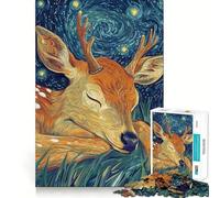 Puzzle "Cervo addormentato sotto una notte stellata" per ragazzi, 1000 pezzi, gioco di logica, divertimento al chiuso, bordi precisi, pezzo da collezione 38x52cm