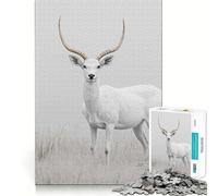 Puzzle "Cervo bianco in un campo nebbioso" da 1000 pezzi,gioco di memoria,divertente,con bordi lisci e incastro perfetto,un modo divertente per riempire il tempo libero (50x75cm)