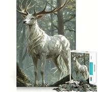 Puzzle "Cervo bianco nella foresta" da 1000 pezzi,gioco di concentrazione mentale,taglio di precisione,bordi lisci,gioco significativo per costruire connessioni (38x52cm)