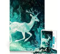 Puzzle "Cervo bianco nella foresta di turchesi" da 1000 pezzi,gioco di memoria,taglio di precisione,attività creativa interattiva per stimolare la mente a casa (38x52cm)