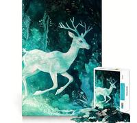 Puzzle "Cervo bianco nella foresta turchese" per ragazzi,1000 pezzi,gioco stimolante per la mente,montaggio sicuro e attività di gruppo per i propri cari (50x75cm)