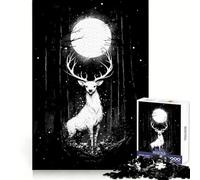Puzzle "Cervo bianco sotto la luna piena" da 1000 pezzi, ideale per allenamento mentale, svago e divertimento, con bordi definiti, perfetto per una sorpresa di compleanno (38x52cm)