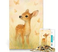 Puzzle "Cervo con farfalle ad acquerello" da 1000 pezzi Divertimento e allenamento mentale Componenti robusti e ben definiti Un passatempo avvincente per rilassarsi in casa (50x75cm)