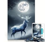 Puzzle "Cervo mistico al chiaro di luna" per ragazzi, 1000 pezzi, gioco di logica stimolante, divertimento condiviso, bordi trasparenti, regalo perfetto (50x75cm)