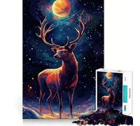 Puzzle "Cervo sotto il cielo illuminato dalla luna" per adulti, 1000 pezzi, gioco di logica, delicato, rilassante, taglio deciso, lista dei desideri di Babbo Natale 50x75cm