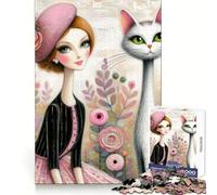 Puzzle "Chic Parisian Cat Lady" per adolescenti, 1000 pezzi, memoria nitida, rilassante, divertente, bordi precisi, regalo stagionale (50x75cm)