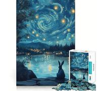Puzzle "Cielo notturno con coniglio" per ragazzi, 1000 pezzi, stimola la memoria, gioco da interno, assemblaggio di immagini, regalo per le vacanze (50x75cm)