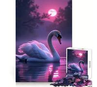 Puzzle "Cigno al chiaro di luna viola" da 1000 pezzi per adulti, gioco stimolante per la mente, per momenti di relax, opera d'arte da collezione 38x52cm